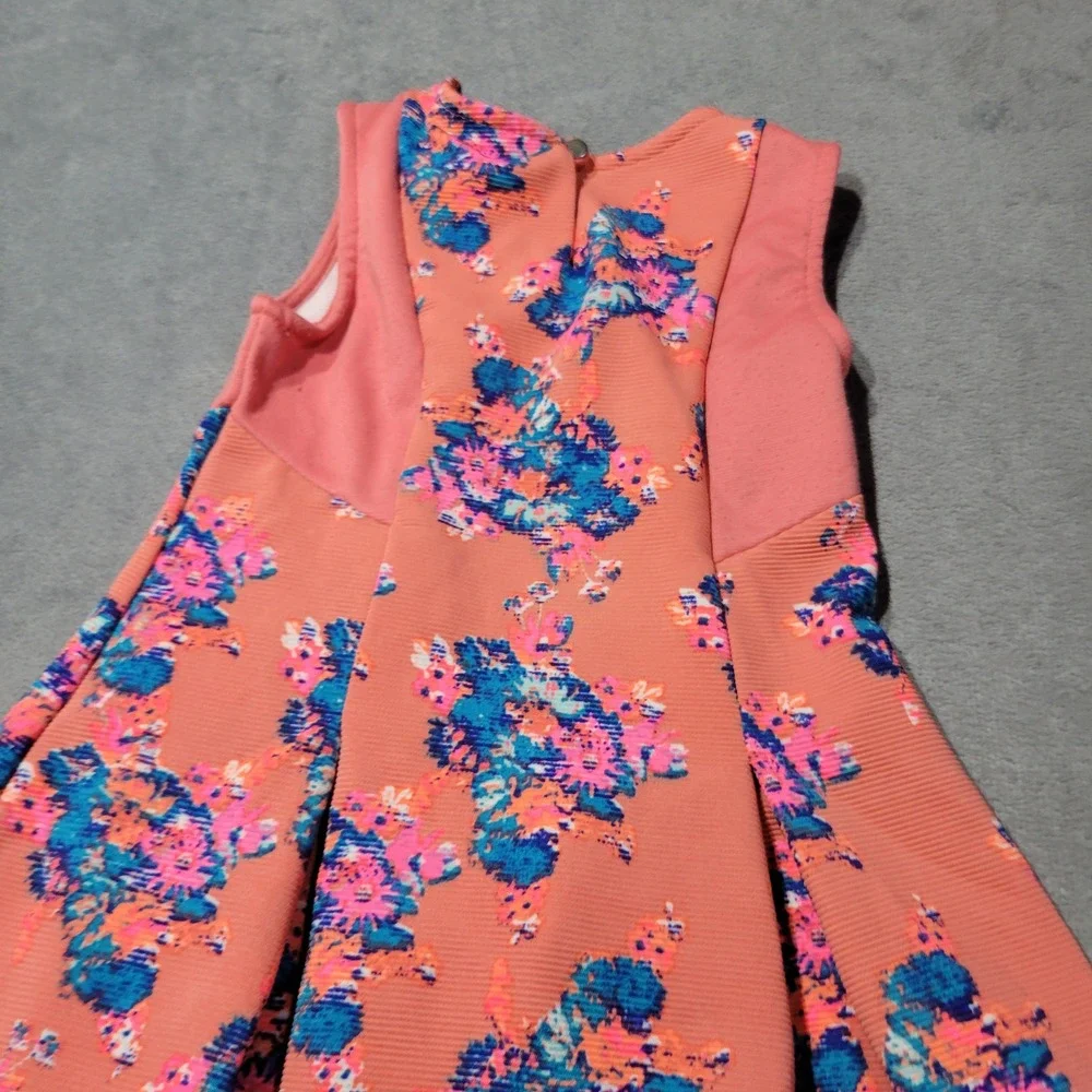 Weavers Girl Dress Girls 6 Coral Blue Floral Fit Flare Textured Ribbed Party